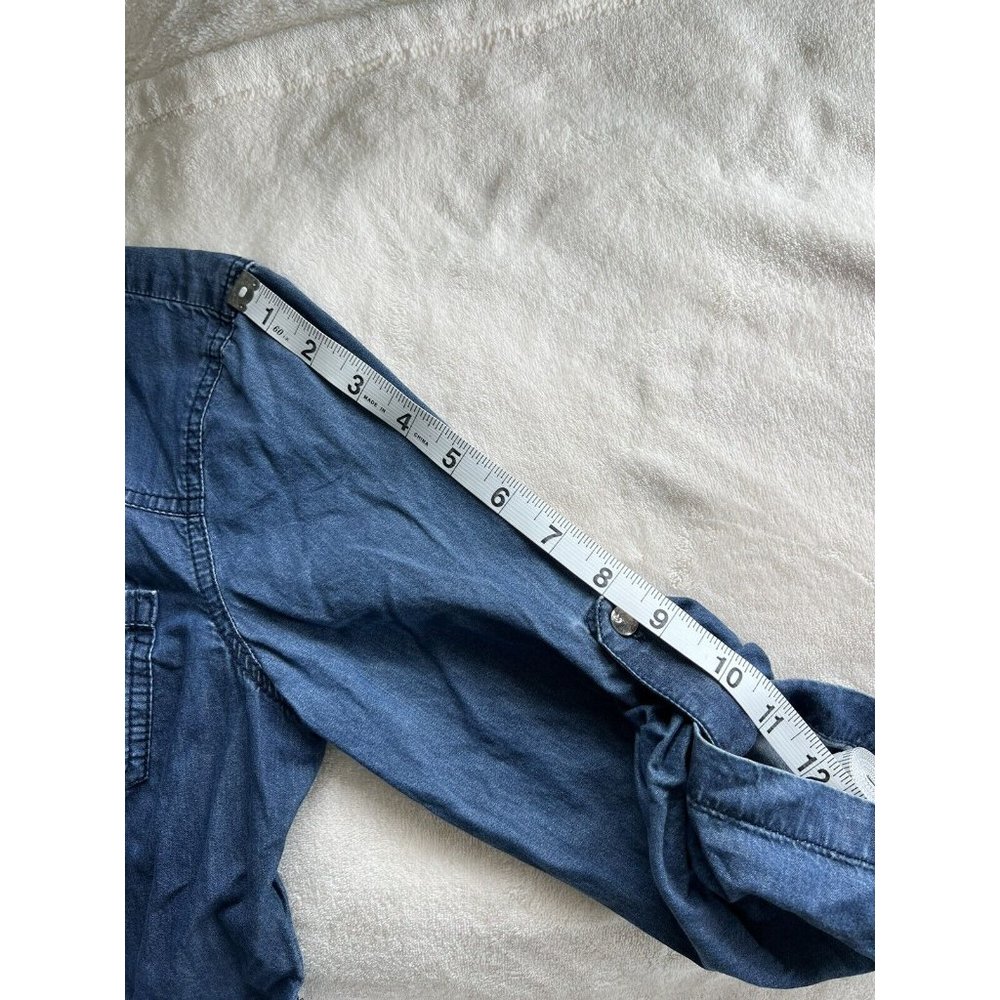 Guess Womens Button Down Roll Tab Sleeves Blue 100% Cotton Midi Dress Size Small - Picture 7 of 16